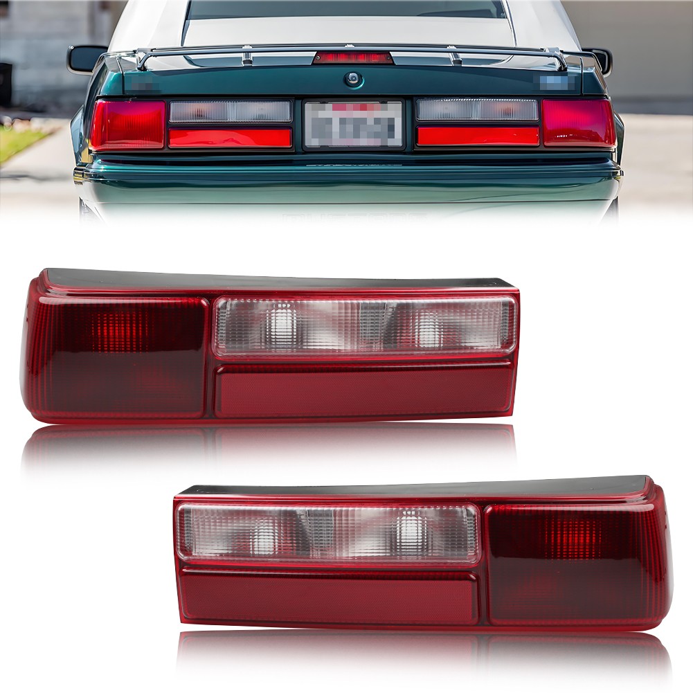 2PCS Red Lens Rear Tail Lights Brake Signal Lamps For 1987-1993 Ford Mustang