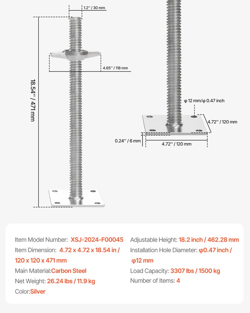 VEVOR 4-Pack Adjustable Leveling Jacks Solid Screw for Baker-Style Scaffolding