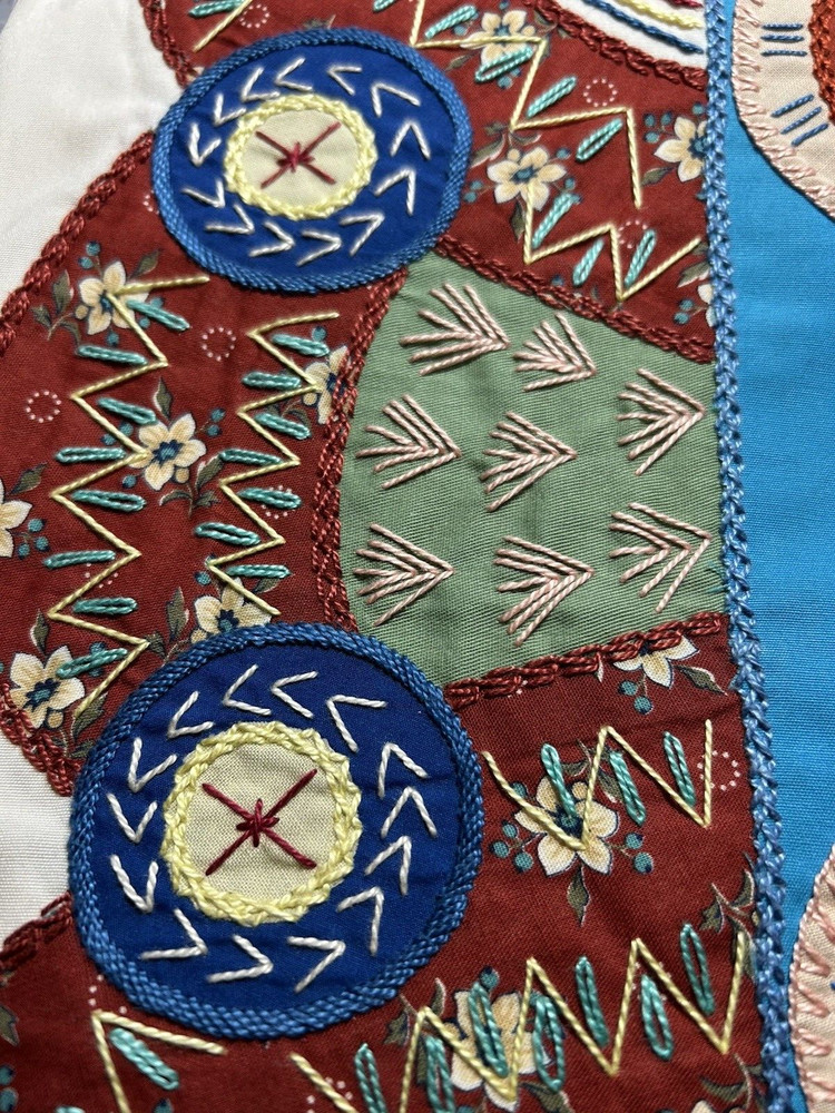 Handmade~Table Runner~Hand Embroidered~Patchwork Table Runner~ 16 .5" X 78"