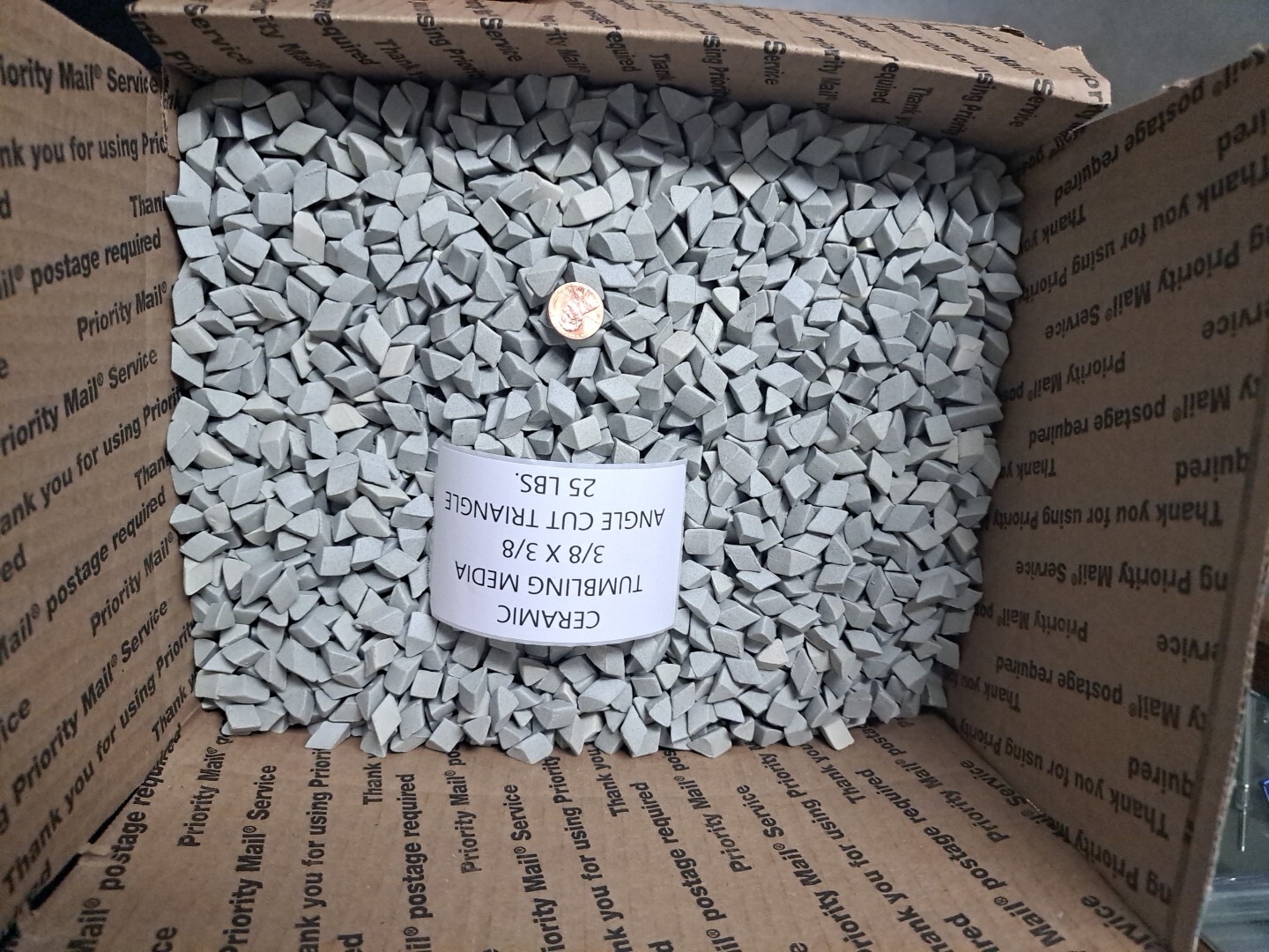 CERAMIC TUMBLING MEDIA 25 pounds of 3/8" x 3/8" Angle Cut Triangles