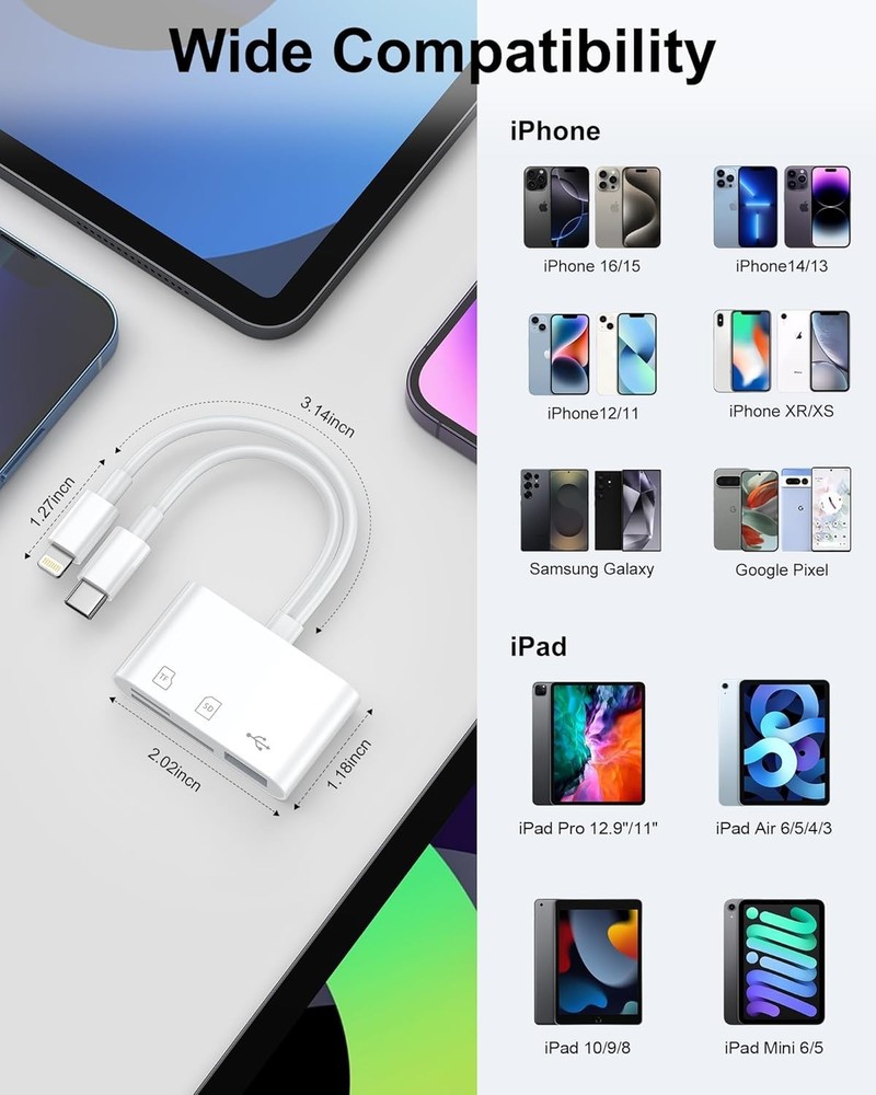 Ultra-Fast SD Card Reader for iPhone & Android - Dual USB-C & Lightning