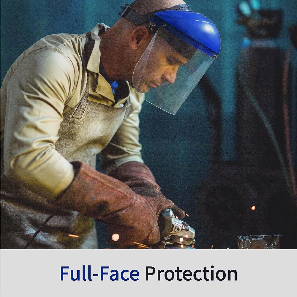 Full Face Impact Resistant Safety Shield | Clear Polycarbonate Visor + Replac...