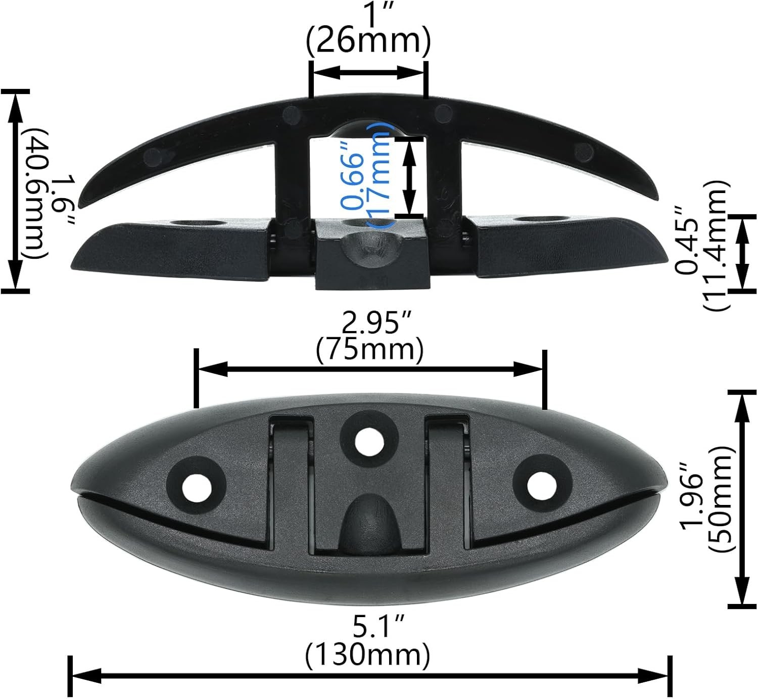 2pc 5" Marine Nylon Folding Cleat Flip Up Boat Kayak Dock Mooring Hardware Black