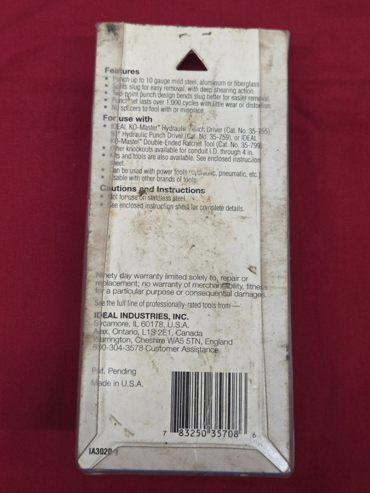 Ideal KO Master 1-7/32" Knockout Punch Use with 3/4" Stud - NEW