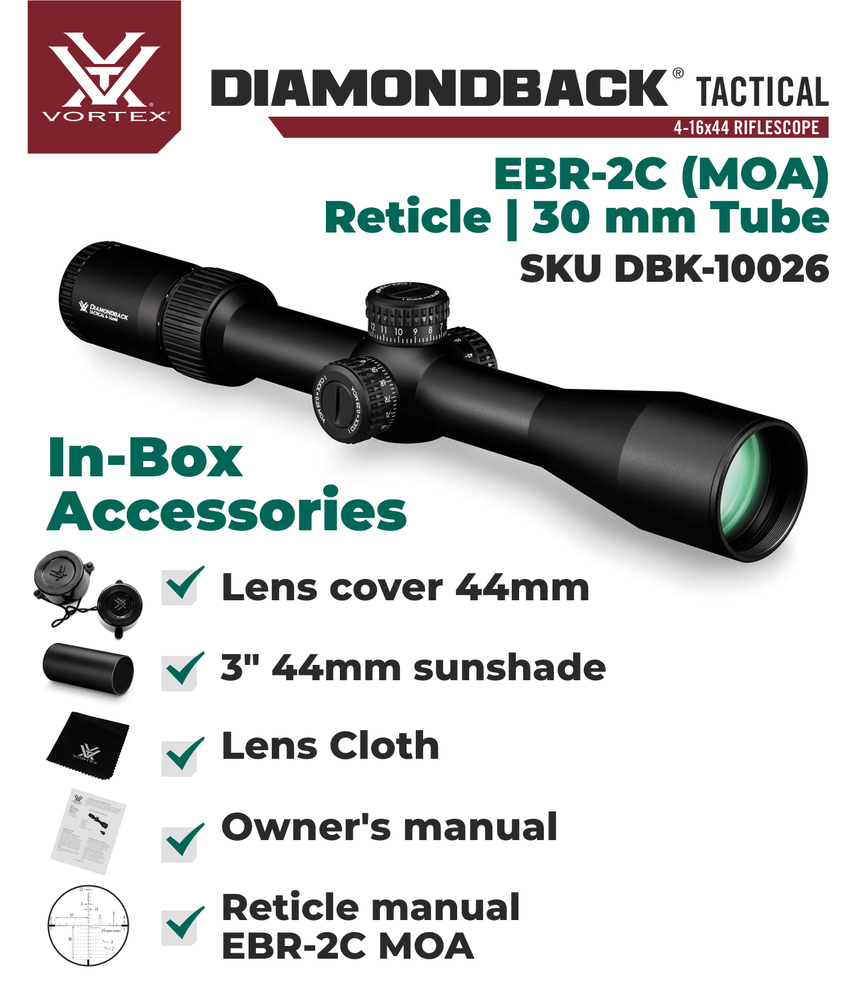 Vortex Optics Diamondback 4-16x44 FFP Riflescope EBR-2C MOA with Free Hat Bundle