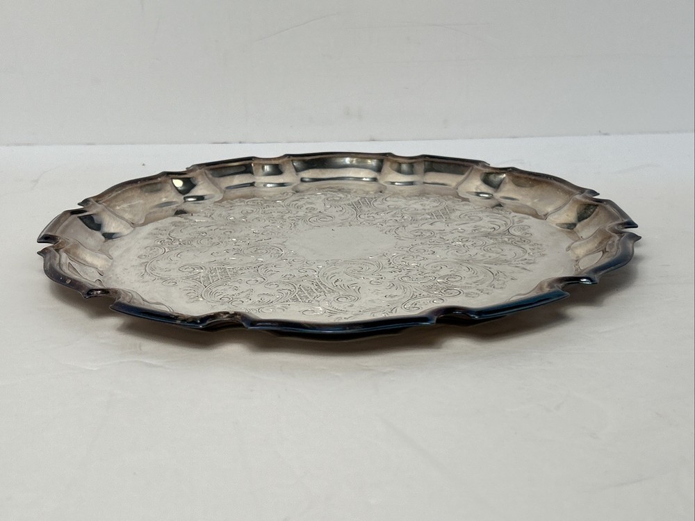 Towle E. P. Serving Platter Silver Plate Ornate Design 10.5” Round Tray #4035