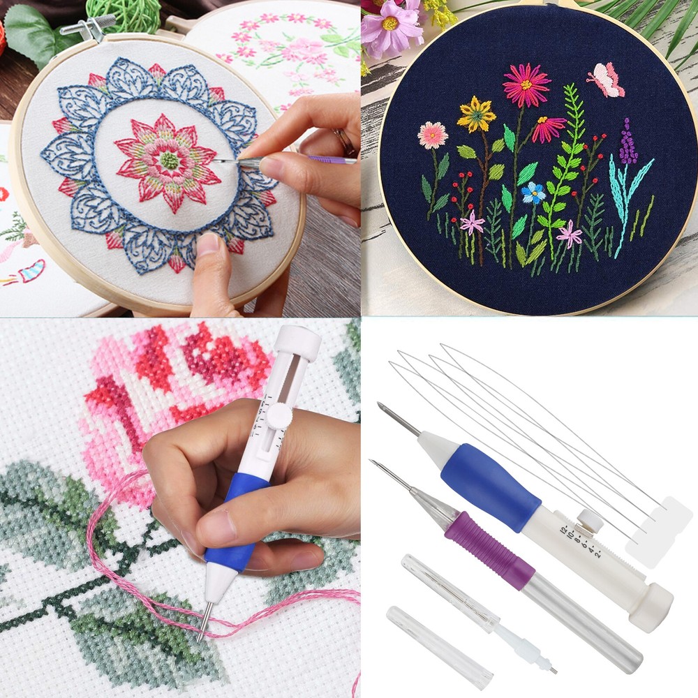 DIY Magic Embroidery Pen Set Punch Needle Stitching Knitting Tools Threaders Kit