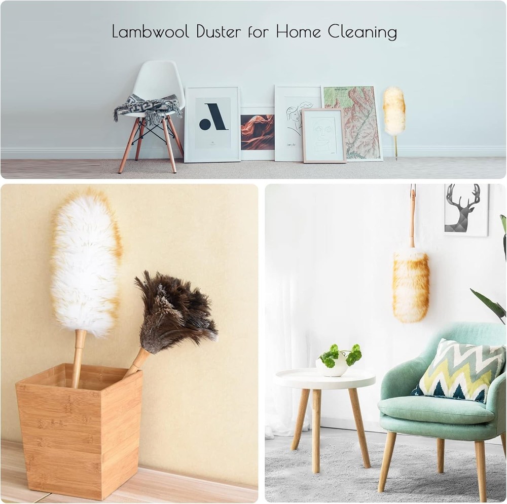 Lambswool Duster 14'' Length Solid Wooden Handle Leather Hang Strap Cleaning
