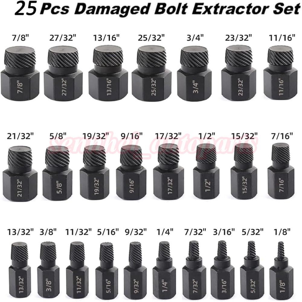 Multi-Spline Screw Extractor Set Hex Head Bit Socket Wrench Bolt Remover 25Pcs