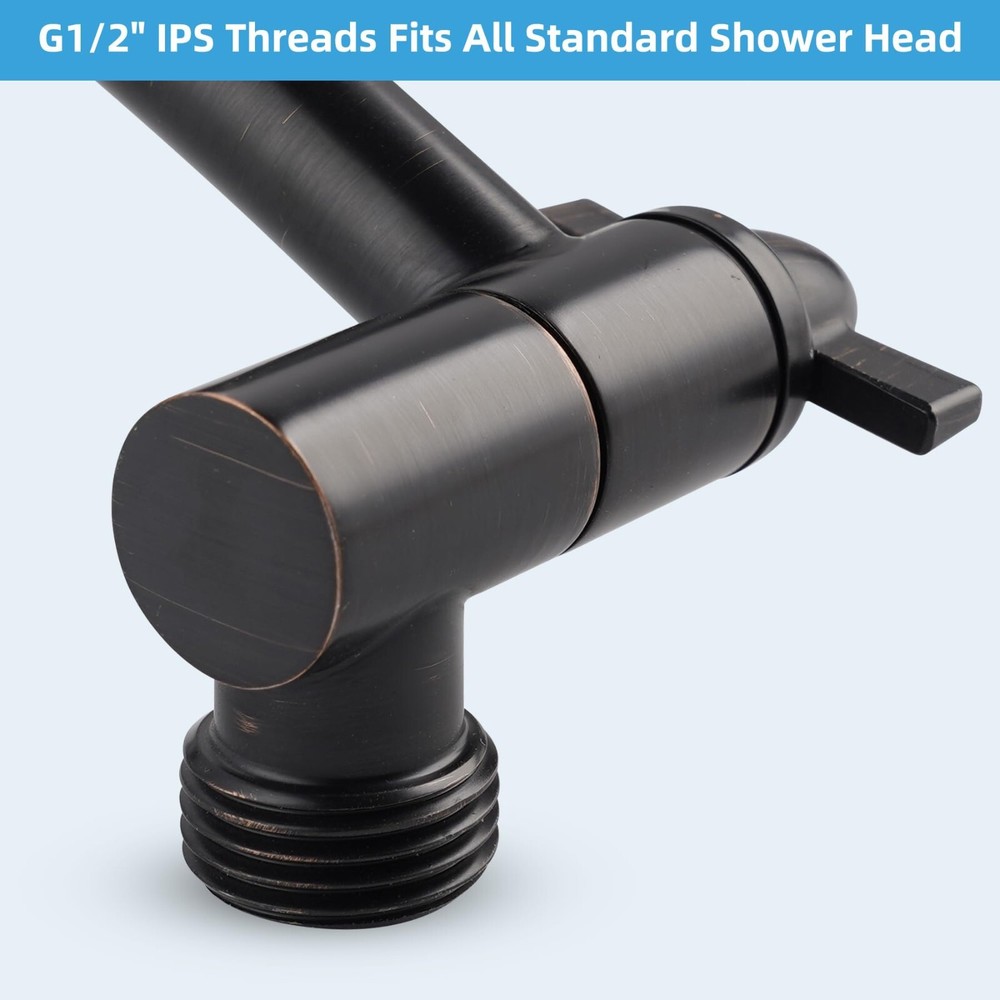 All Metal 16'' Shower Head Extension Arm Solid Brass Angle Adjustable Shower Arm
