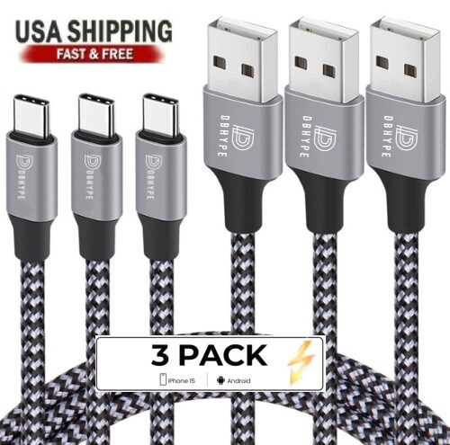 3-Pack Braided USB C Type-C Fast Charging Data SYNC Charger Cable Cord 3/6/10FT