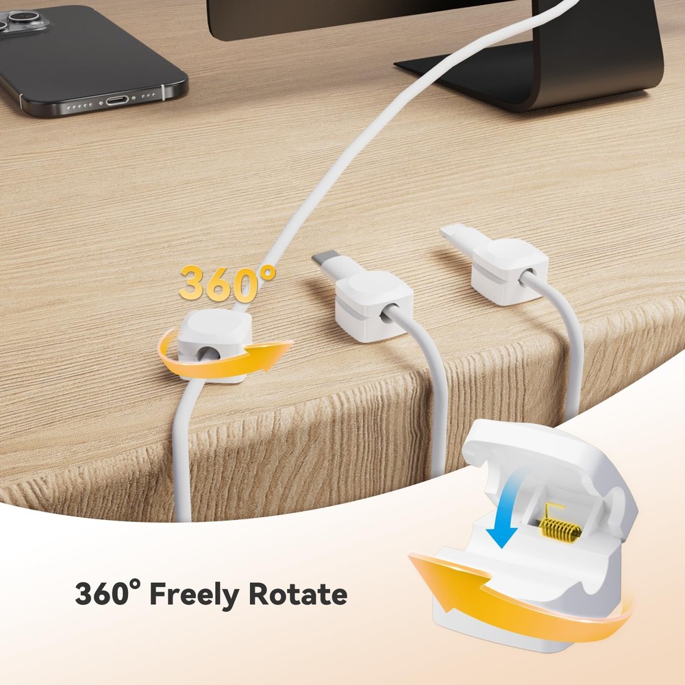 Rotatable Cord Organizer, Enhanced Spring Cable Clips, Strong Adhesive Cable ...