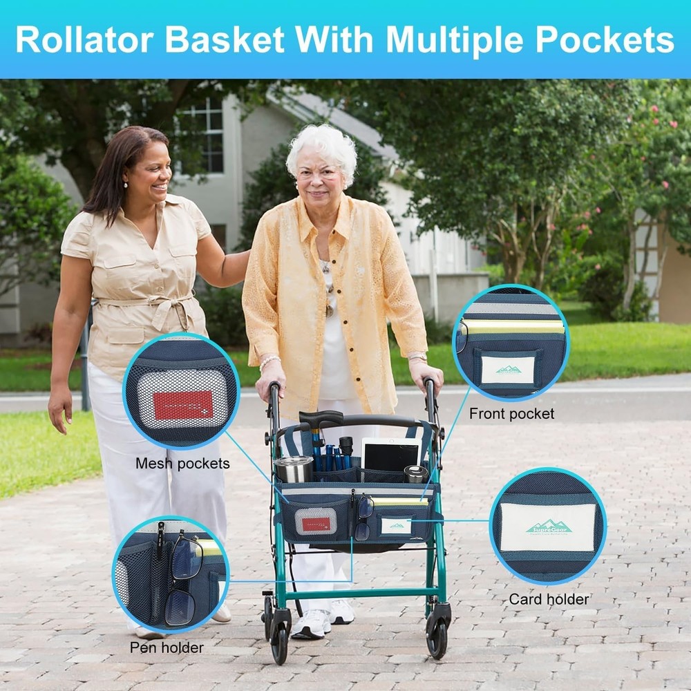 Rollator Basket, Rollator Walker Bag w/Cup Holder, Foldable Rolling Walker Wa...