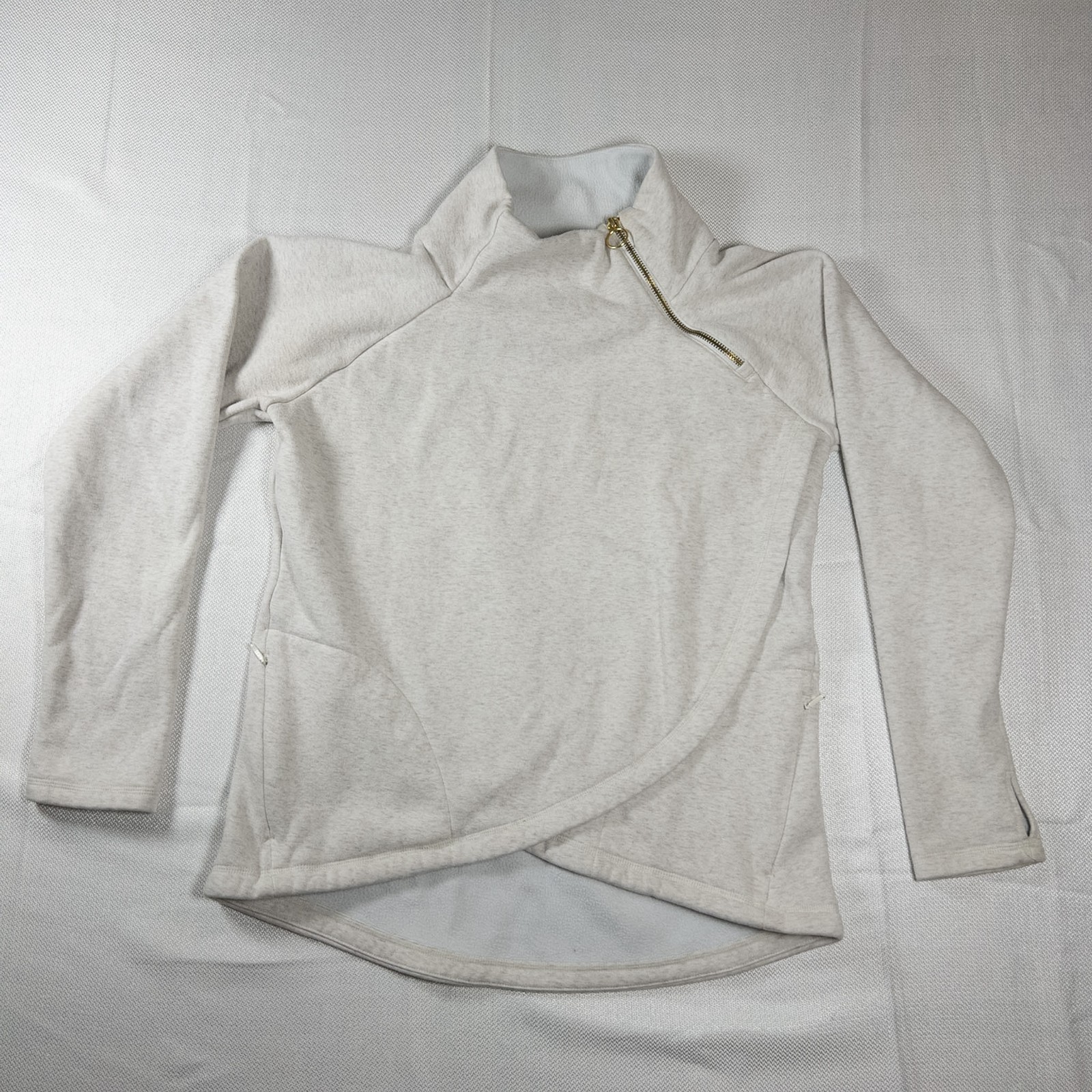 Athleta Cozy Karma Side Zip Funnel Neck Pullover Sweatshirt Size Small Oat
