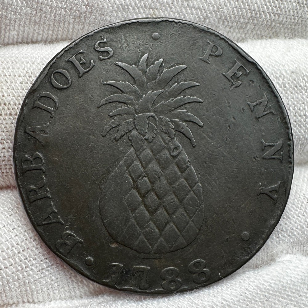 1788-Barbados Copper Penny - Pineapple Design