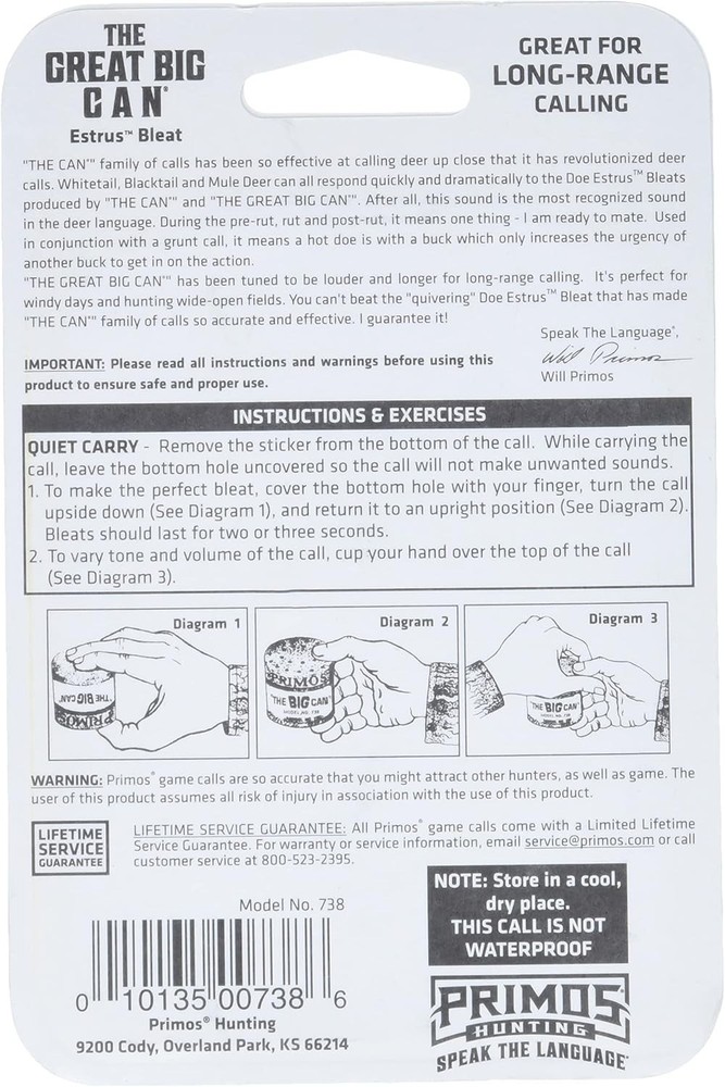 Deer Call Large Volume Bleat for Extended Range Hunting Wind Open Fields