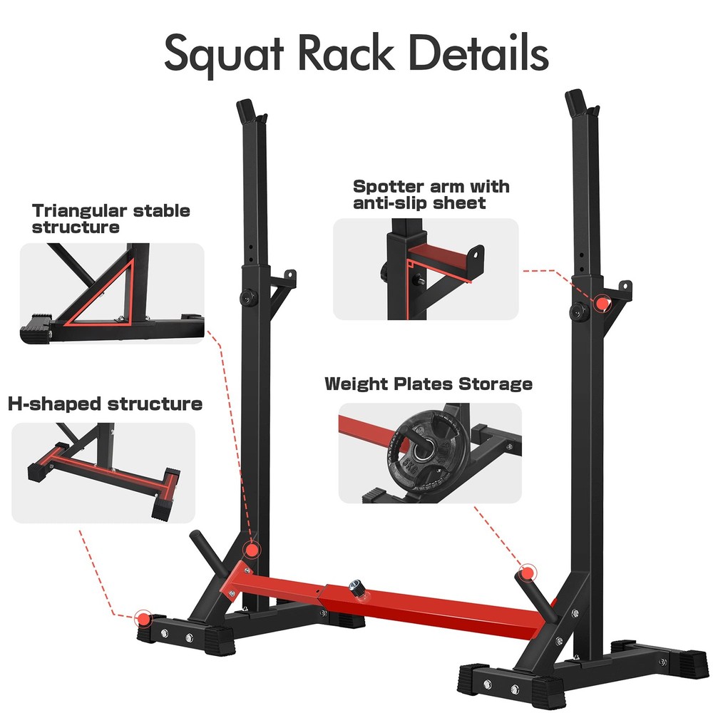 Adjustable Squat Rack Stand Multi-Function Barbell Rack Weight Lifting Gym Du...