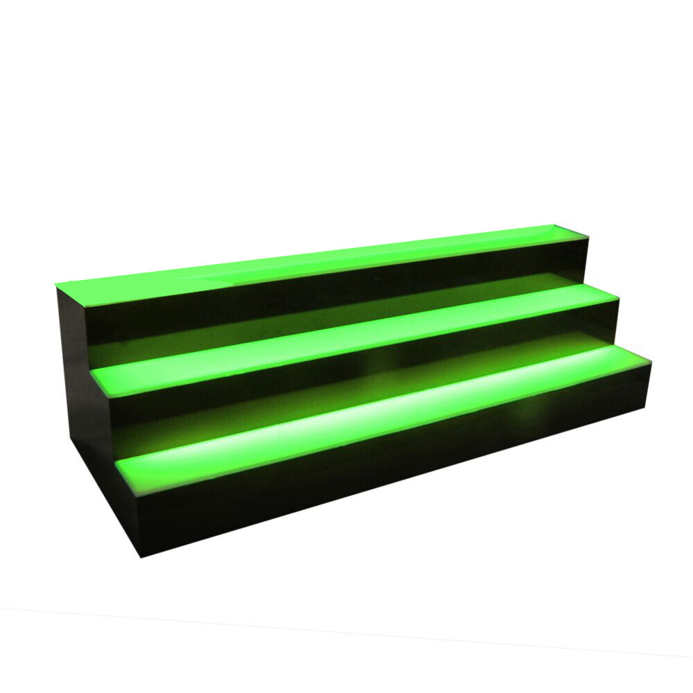 3 Step Tier LED Lighted Shelves Illuminated Liquor Bottle Bar Display Stand