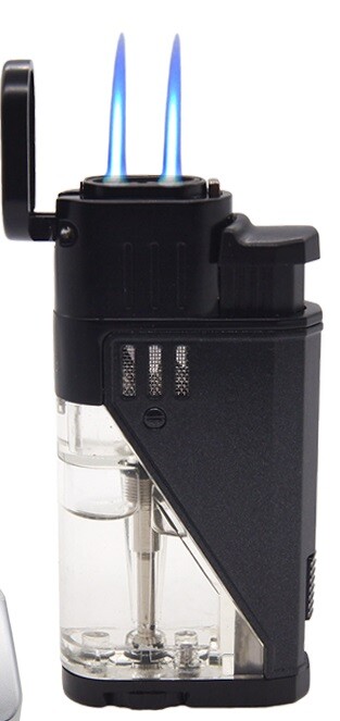 Double Jet Torch Lighter Cigar Windproof Flame Refillable w/Punch Clear Window b
