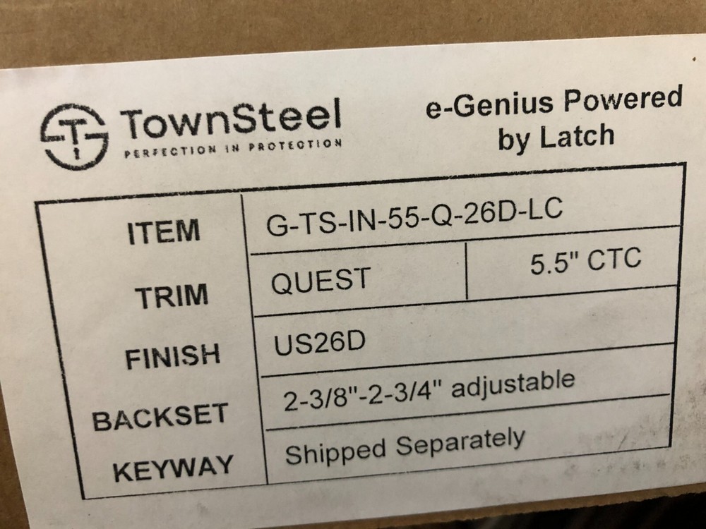 Townsteel e-Genius Powered by Latch Stainless Entry Lock MISSING KEYWAY "READ"