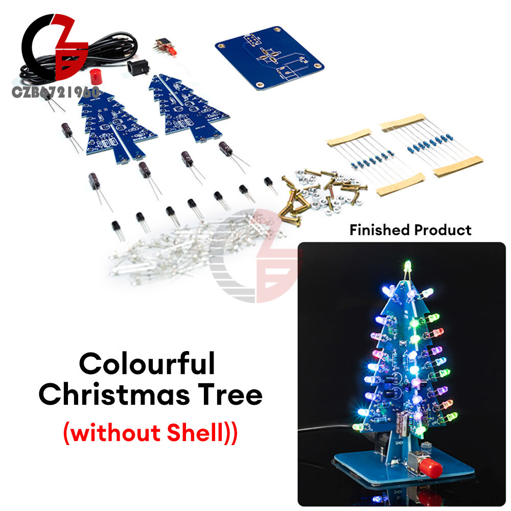DIY 3D LED Christmas Tree Circuit Kit Glitter Electronic Learning Set With Shell