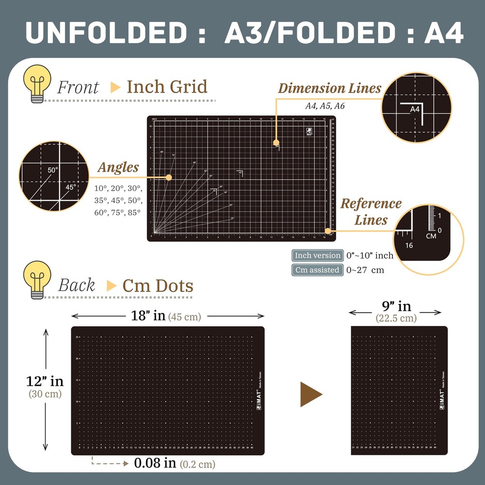 Flip Cutting Mat Note A3 Inch Version 12x18 Foldable Grid Black Craft Board