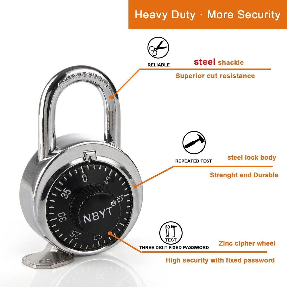Combination Padlocks with Key - Dial Locks for School,Gym, Toolbox,Employee a...