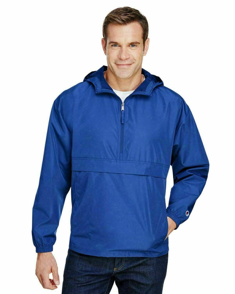 Champion Men's 1/4-Zip Hooded Pullover Pack-Away Solid Jacket CO200 Packable