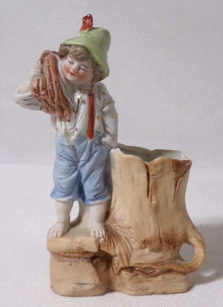 Victorian Era Bisque Boy with Bread Toothpick Holder