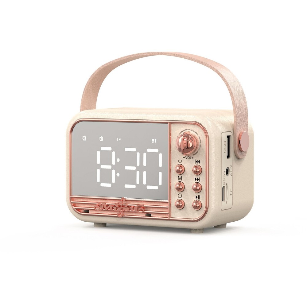 Retro Bluetooth Speaker with Microphone HIFI Stereo Digital Display Alarm Clock