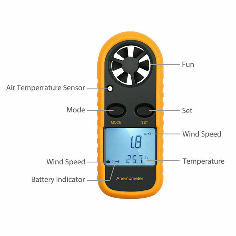 Digital Vane Anemometer Wind Gauge Anemometer 0-30m/s With Thermometer