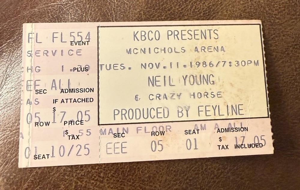 NEIL YOUNG RARE CONCERT TICKET STUB DENVER, CO 11/11/1986