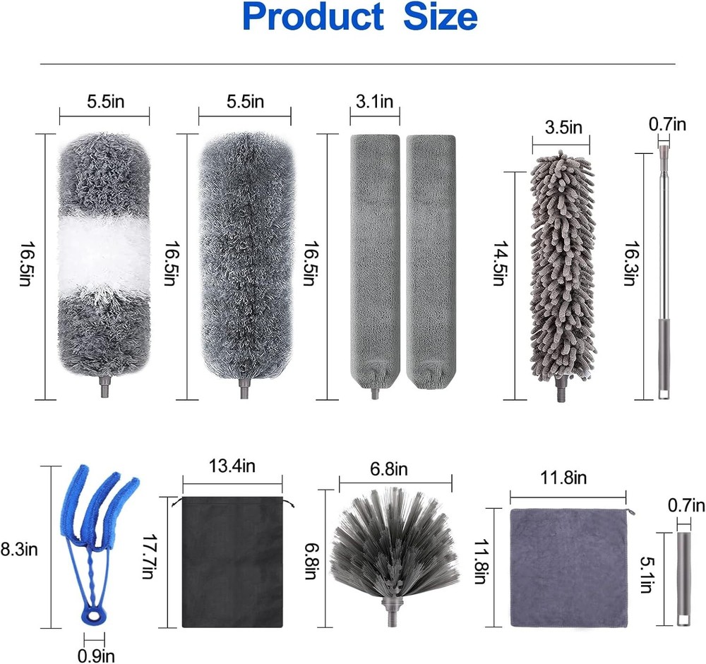Microfiber Duster Kit 11PCS - Washable Dusters with Extension Pole 30 to 100 ...