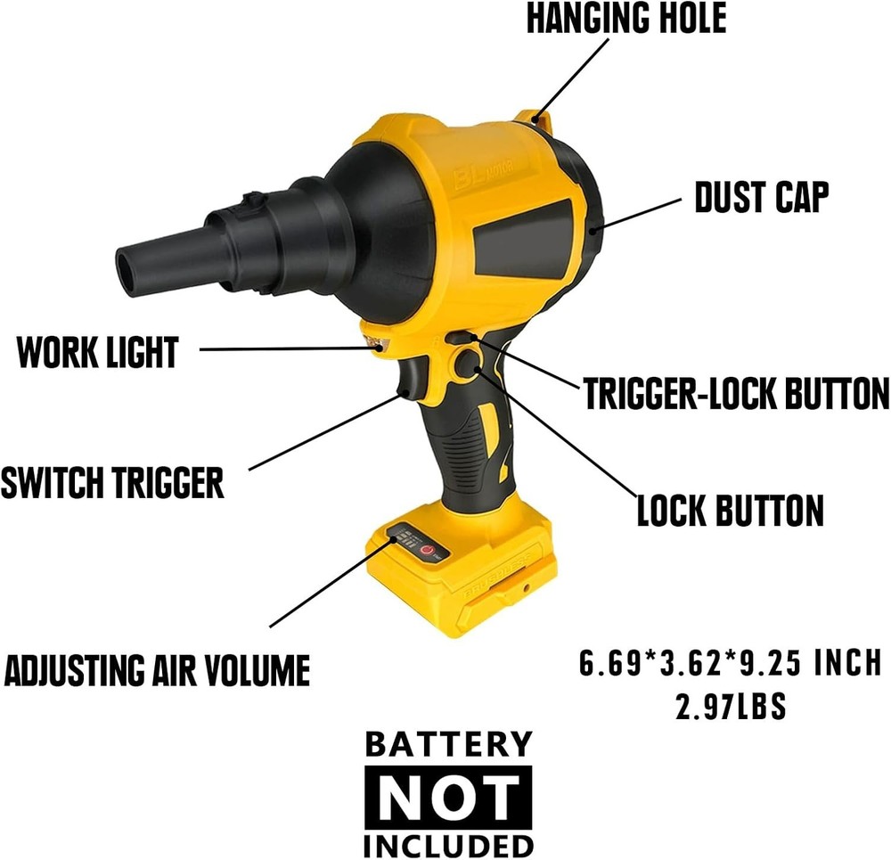 Cordless Compressed Air Duster & Blower Compatible with Dewalt 20V MAX Battery (