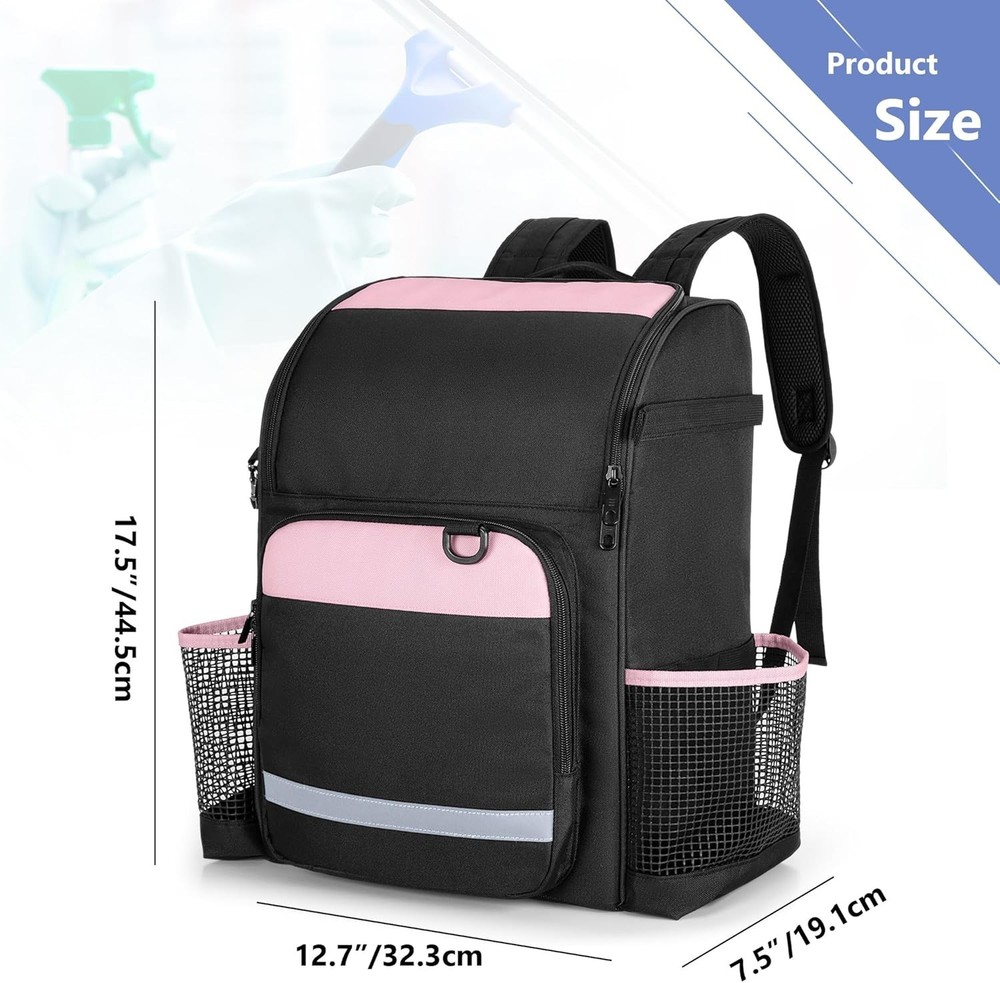 Versatile 11-Pocket Pink Cleaning Organizer with Durable Nylon Material