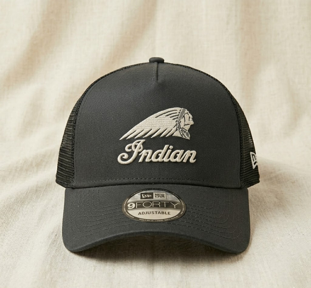 Indian Motorcycle Trucker Hat Black Mesh Adjustable Cap