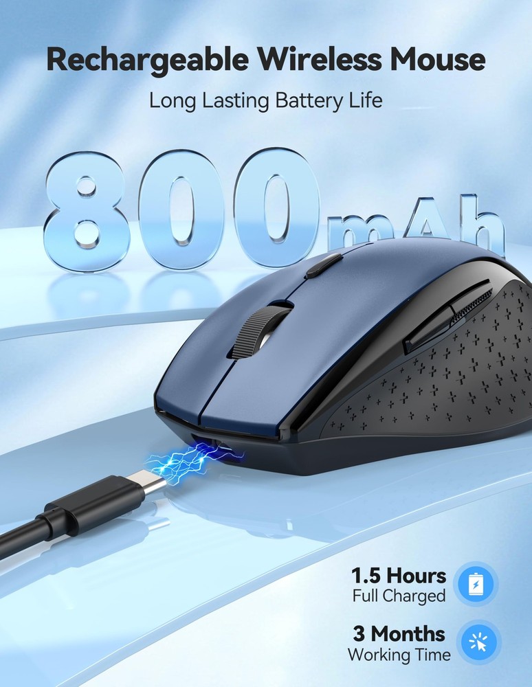 2.4G Rechargeable Wireless Mouse 6 Button 6400 DPI Ergonomic Silent Mice