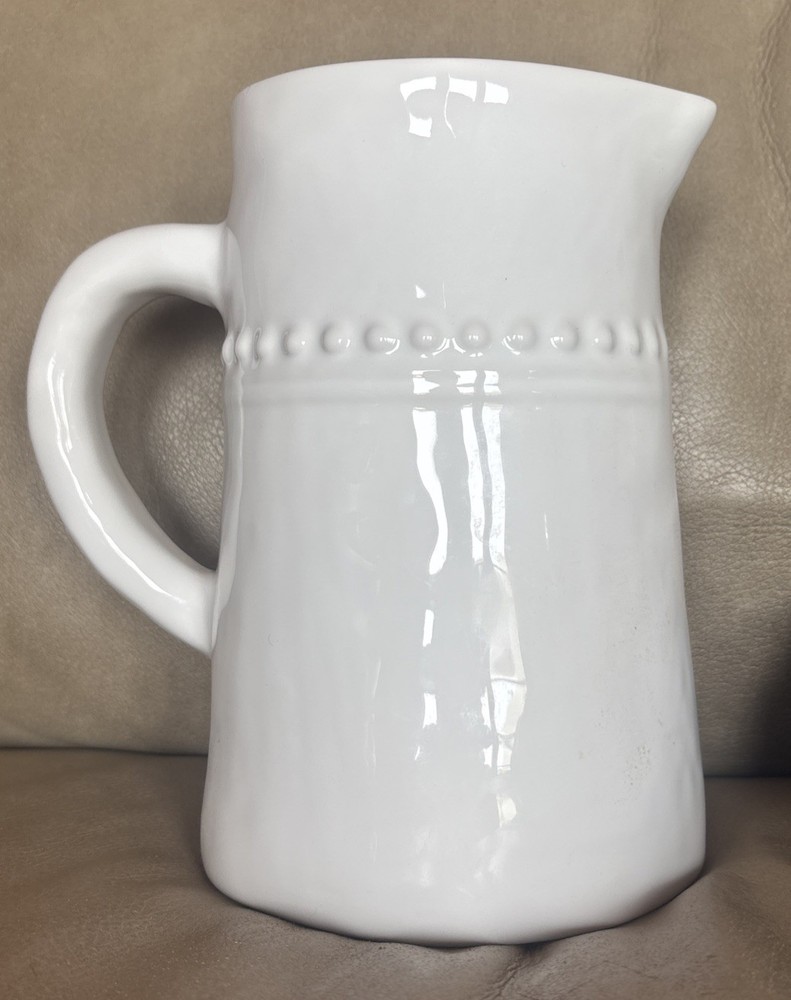 White Farmhouse Pitcher Rustic Dots Brand