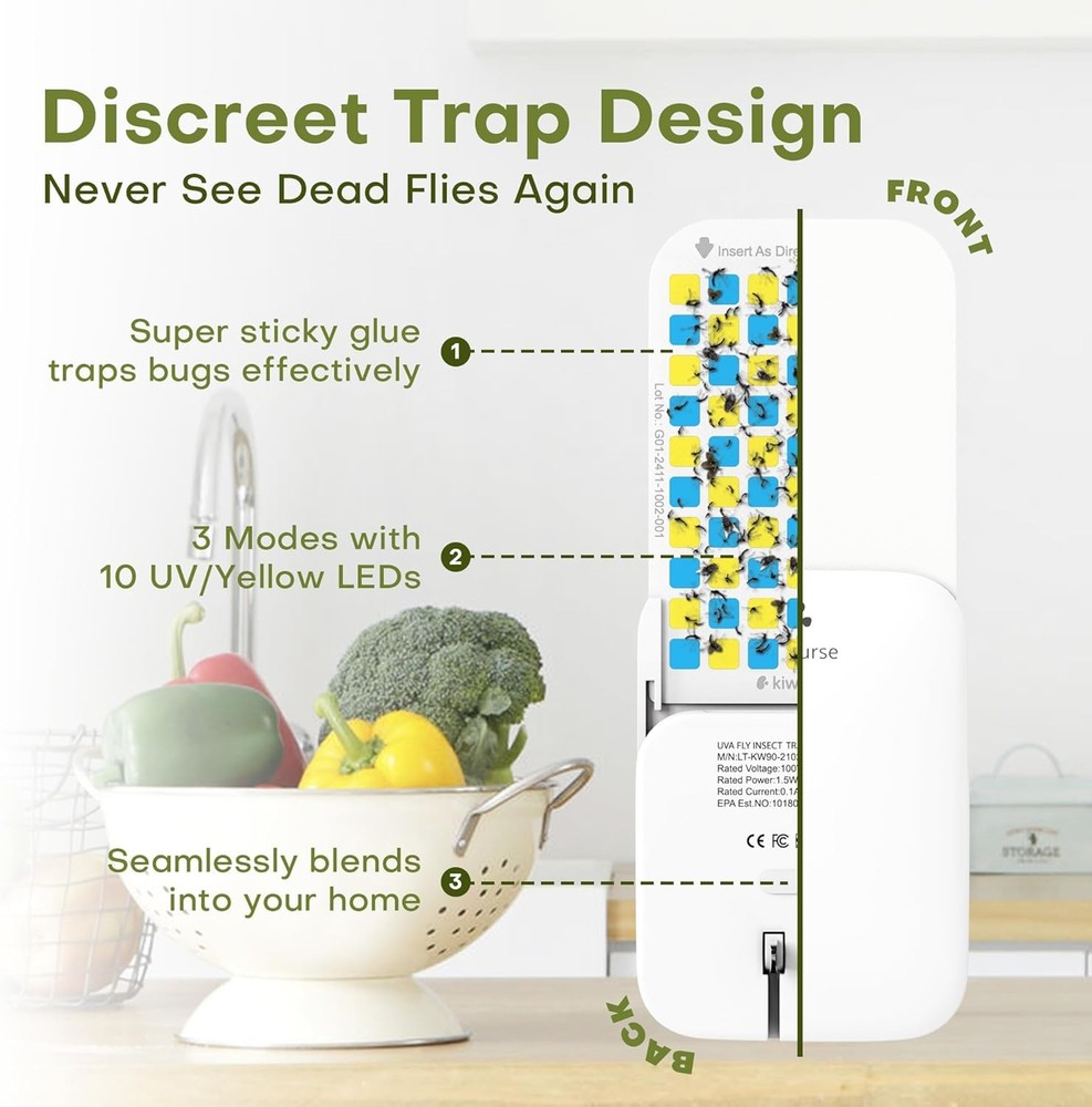 Flying Insect Trap Indoor - Plug-in Fly Catcher and Killers Includes Refills ...