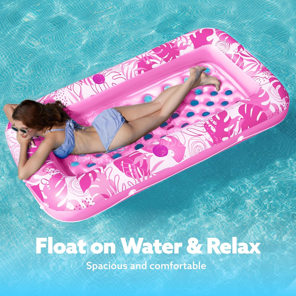 72x38 Inflatable Pool Lounger, Adj Backrest, Cup Holders, Removable Pillow Float