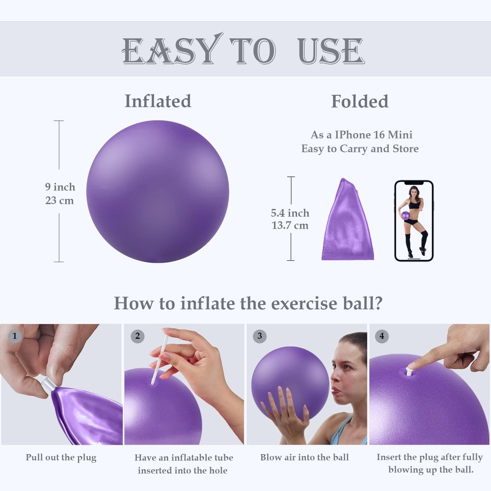 Soft Pilates Ball 9 Inch, Ideal Small Exercise Ball between Knee Squeeze for Phy
