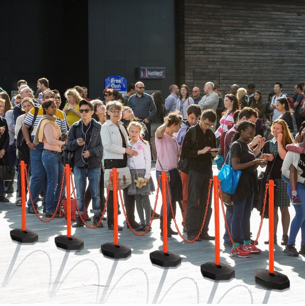 4 Pack- 34” Traffic Delineator Post Cones, Fillable Base & 6.6ft Plastic Chains