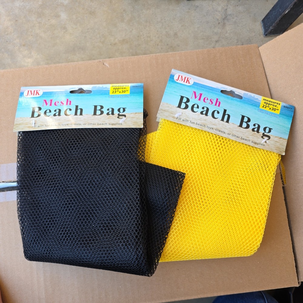 2 Mesh Drawstring Beach Bag 23 X 30 yellow black