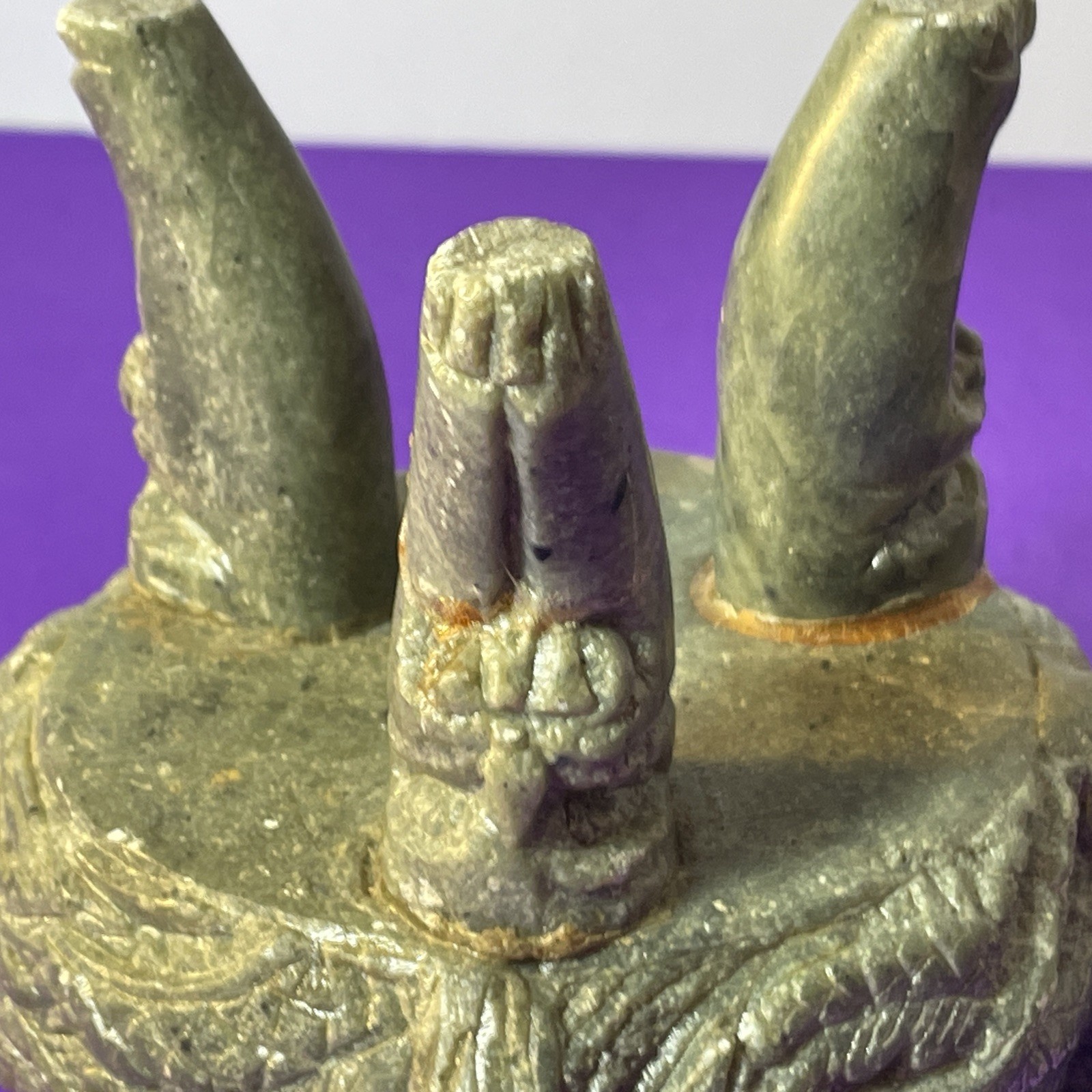 Chinese Stone TRIPOD Jar Lidded Dragon Lion Carved Two Piece Incense Burner