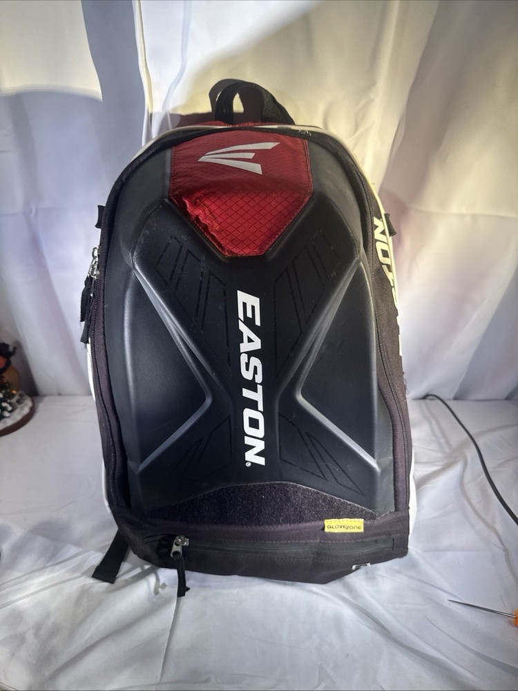 Easton Baseball Backpack Red And Black With Hard Shell Front Two Bat Pockets
