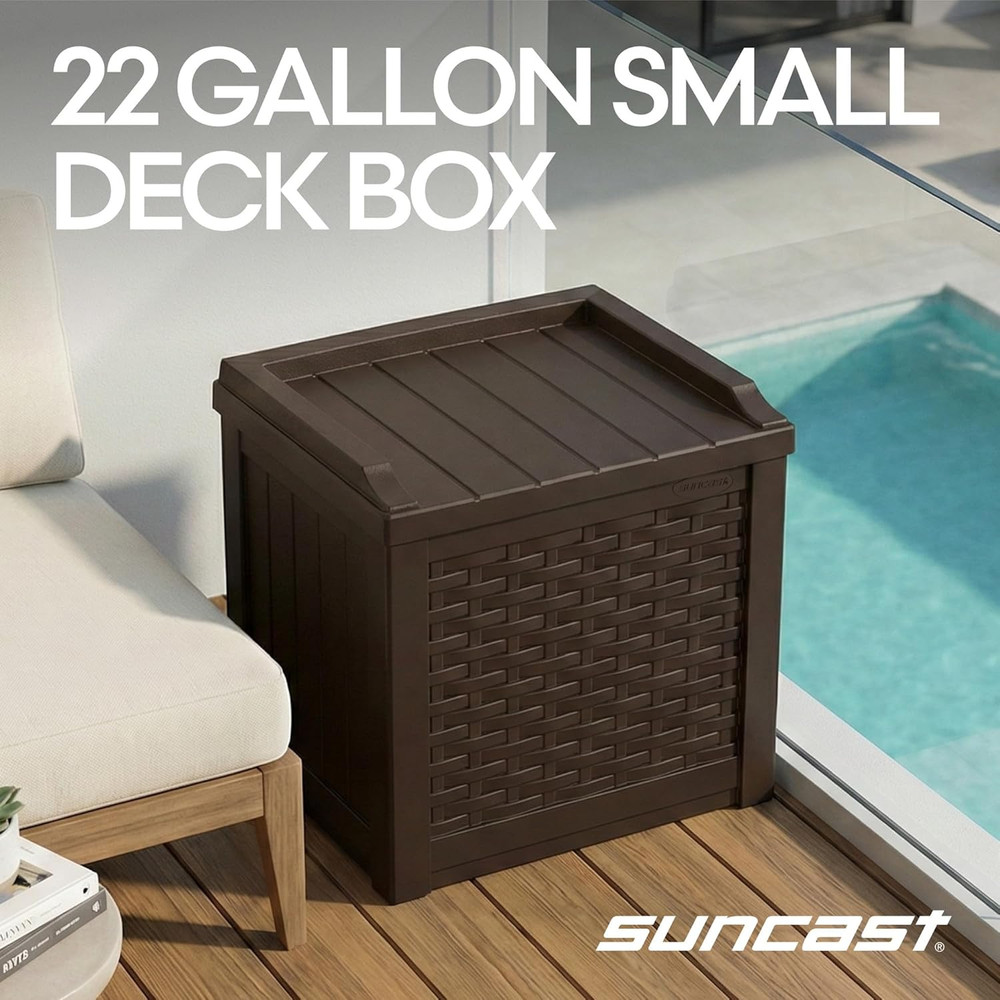 Outdoor Deck Box - 22 Gallon Java Resin Outdoor Storage Box, Weatherproof Patio