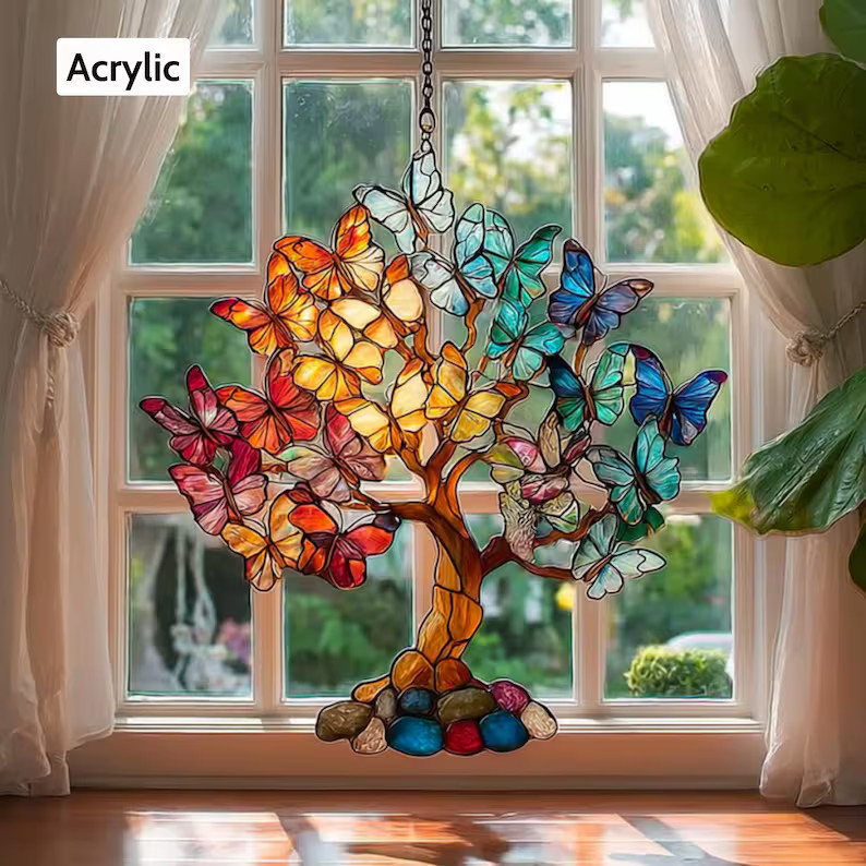 Custom Butterfly Tree Suncatcher Acrylic Personalized Window Decor
