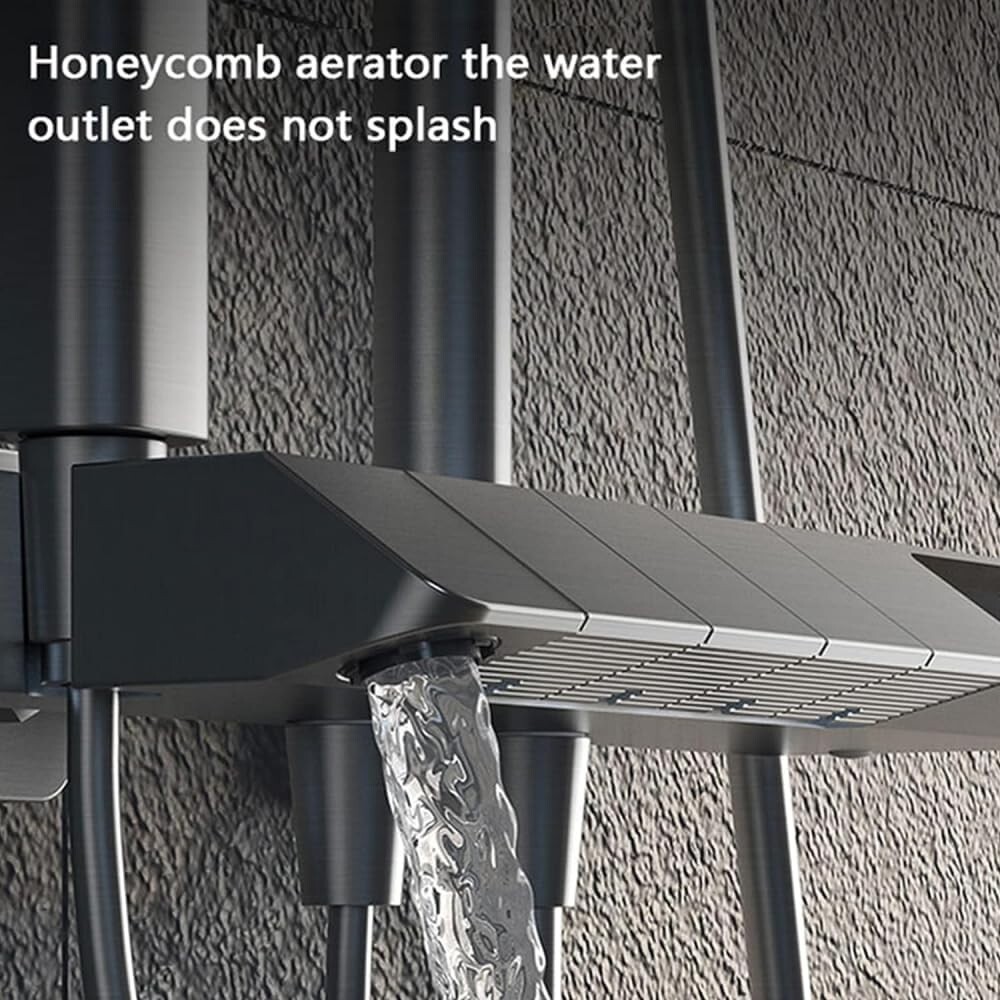 Black Bathroom Shower System w/ Digital Display Exposed Rainfall Shower Fixture