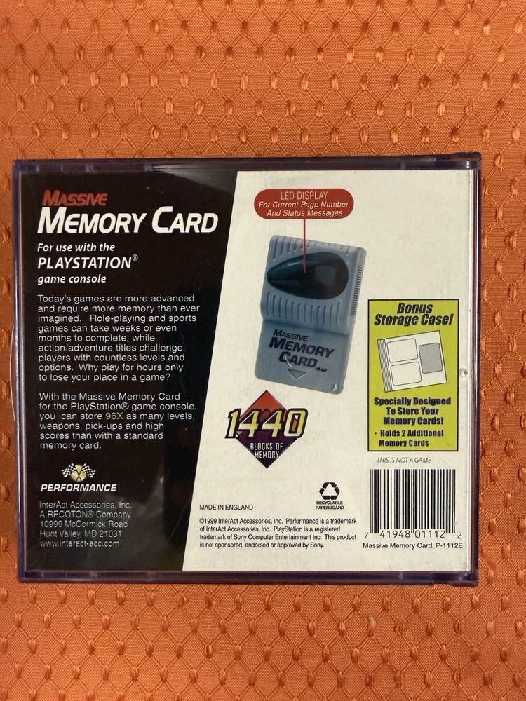 Massive Memory Card 1440 Blocks Performance Playstation PS1 Storage Case Works