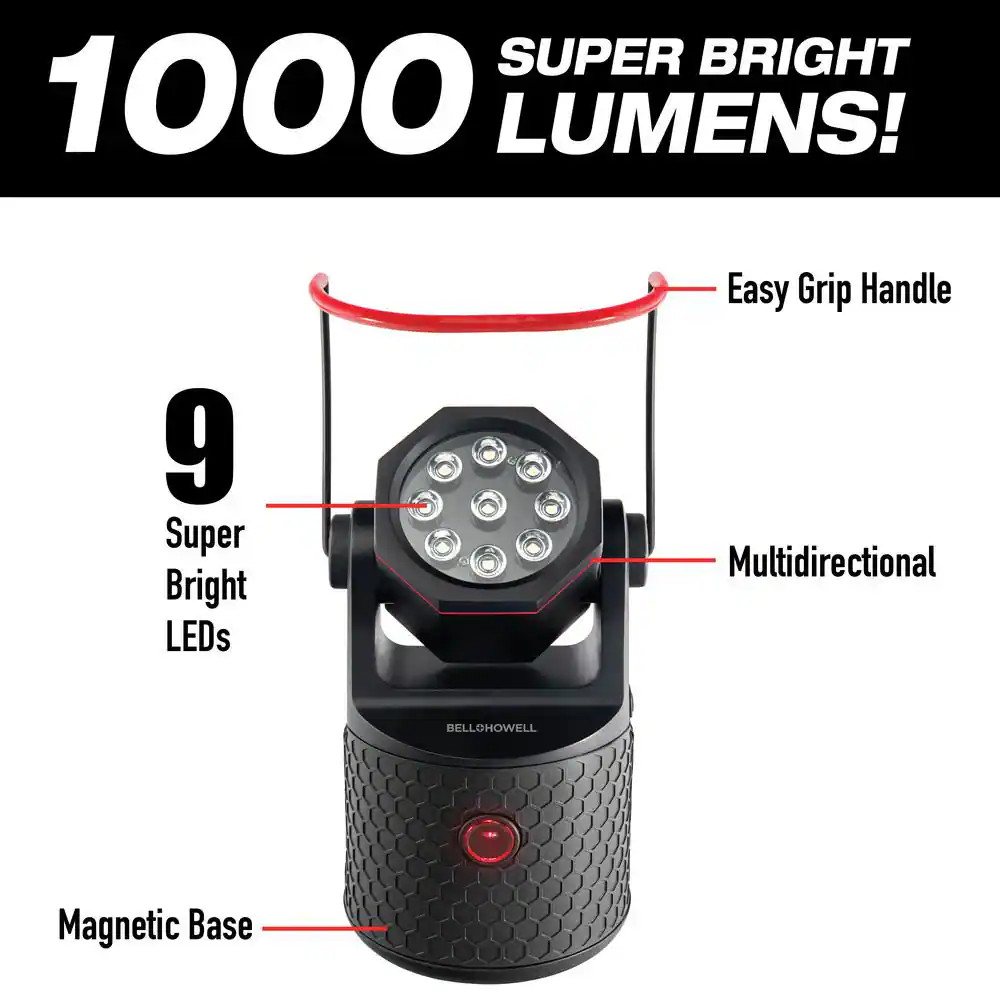 Bionic Work Light Beam 1000 Lumens 9 Super Bright LED Rechargeable Handheld Work